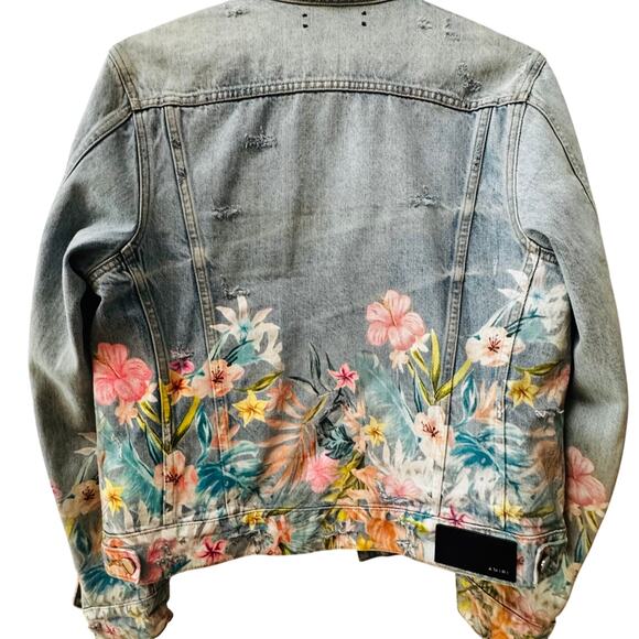 AMIRI: Men's Floral Leaf Trucker Denim Jacket - M - Picture 2 of 8